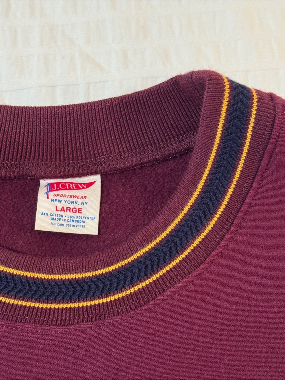 J. Crew Men's Heritage 14 oz. fleece sweatshirt with jacquard rib trim - Maroon - Picture 6 of 9